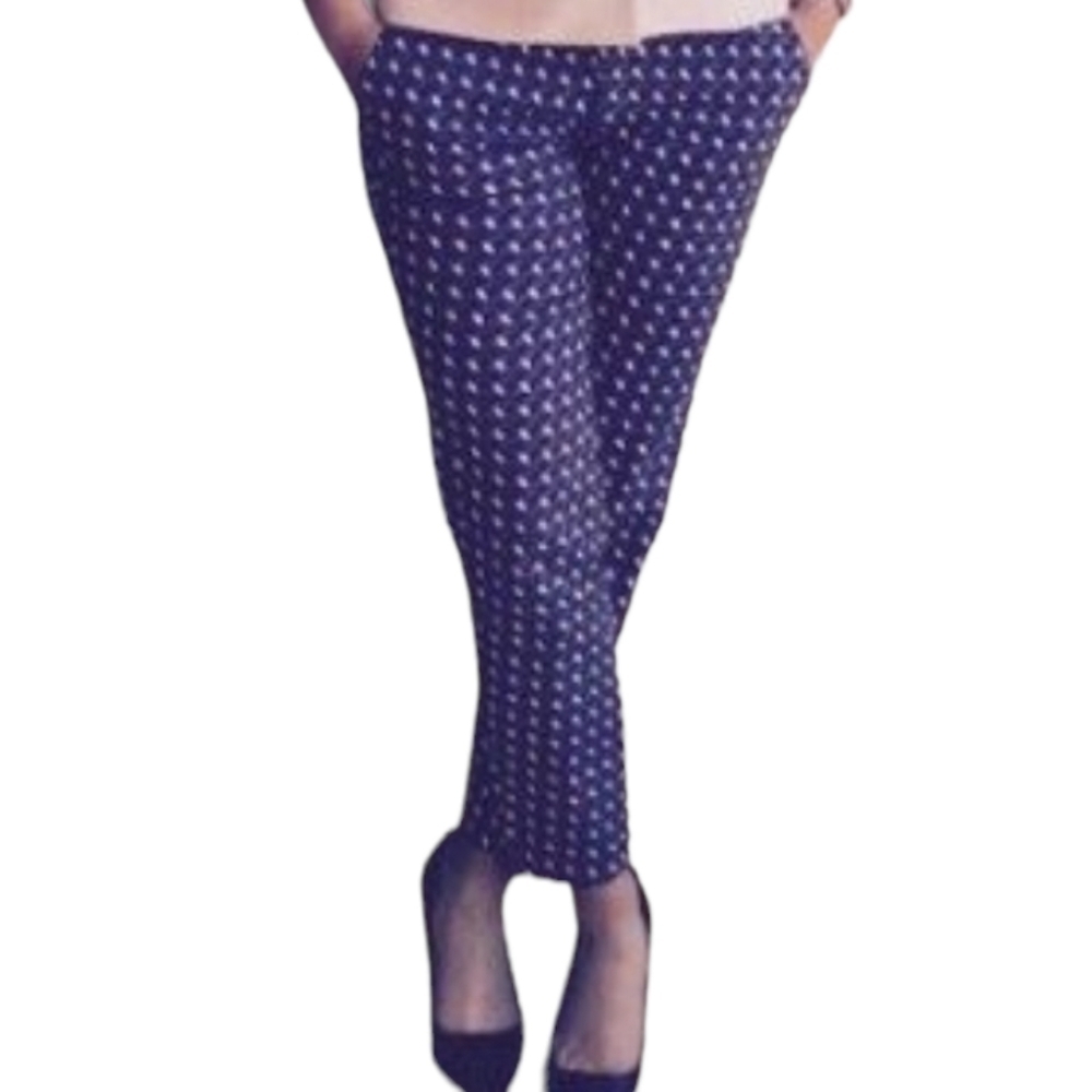 Boden | Women's Navy Polka Dot Print Chelsea Career Cropped Pants (US Size 8P)